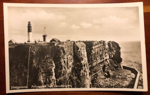 Helgoland partita rocciosa con faro Germania RPPC 1928 - Foto 1 di 2