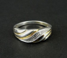 Ring Silver Cubic Zirconia Gold Vermeil over Sterling Accents 925 Size 10 Band