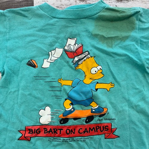 Vintage 90s SSI The Simpsons Big Bart on Campus Teal Boys S Funny USA Made Shirt - Picture 2 of 8
