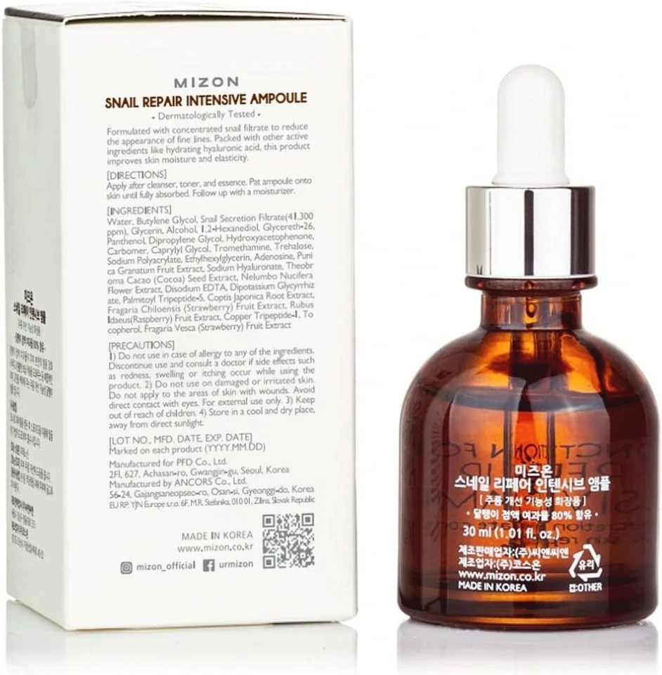 Mizon Snail Repair Intensive Ampoule 30ml – 80% Snail Mucin Serum - Image 2 of 4