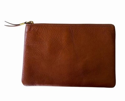 Madewell Leather Clutch Bag Zip Brown Gold Hardware New With Tags