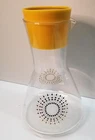 Vintage PYREX 2 Qt. Atomic Sun Gold Starburst Glass Carafe Pitcher w/ Yellow Lid