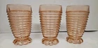 3 Anchor Hocking MANHATTAN PINK Depression GlassFooted Horizontal Ribbed Tumbler