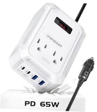 200W Car Power Inverter DC 12V to 110V AC Inverter with PD 65W/30W USB C White
