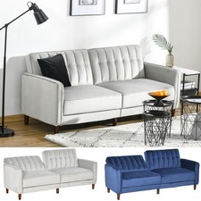 Sofa Futon Velvet-Touch Tufted Couch Compact Loveseat Sleeper Sofa Bed