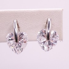 Silver Drop Crystal Heart CZ .5" Pierced Stud Women's Earrings