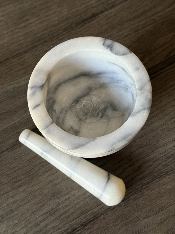 Juego de mortero de mármol de colección tazón de alta resistencia molinillo de especias trituradora de hierbas cocina Foto 4 de 4