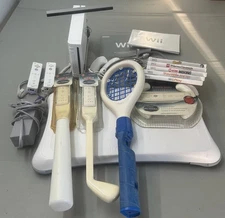 Wii Bundle Console Controllers Nerf Racquet Balance Board 5 Games Manual Tested