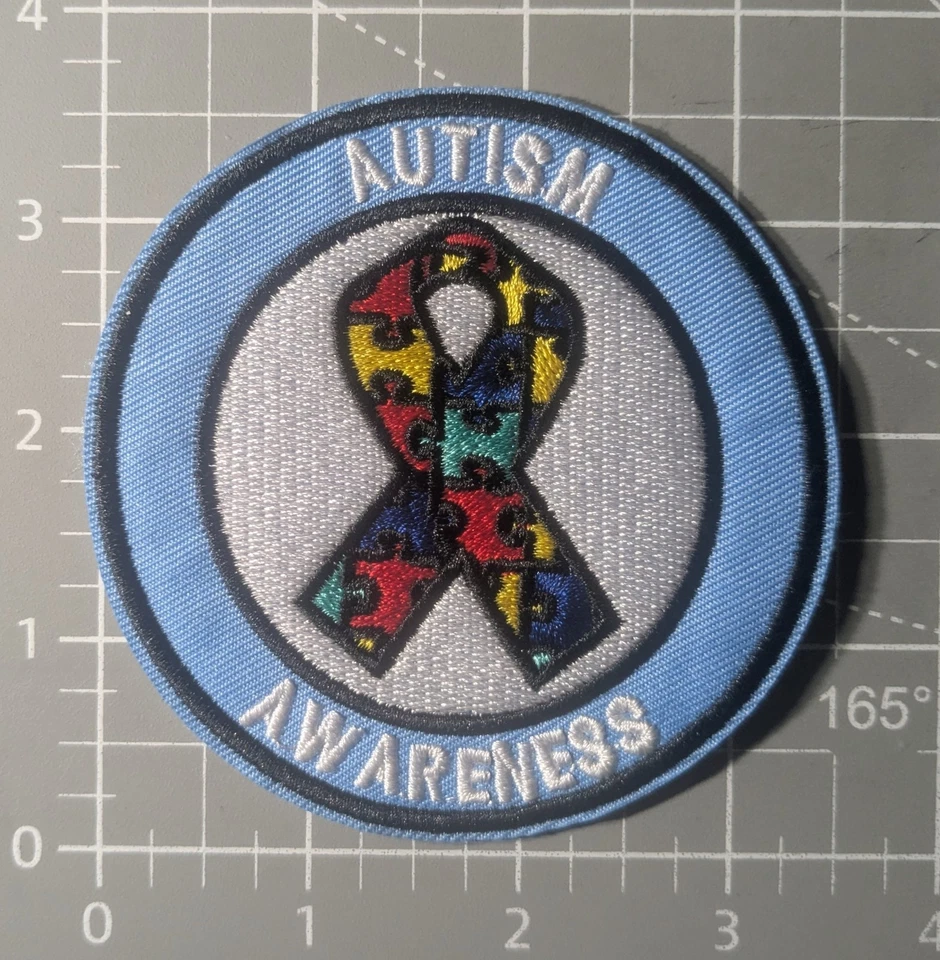 Autism Awareness Patch Puzzle Ribbon Neurodiverse Embroidered Iron On 3.5" - Image 2 of 3