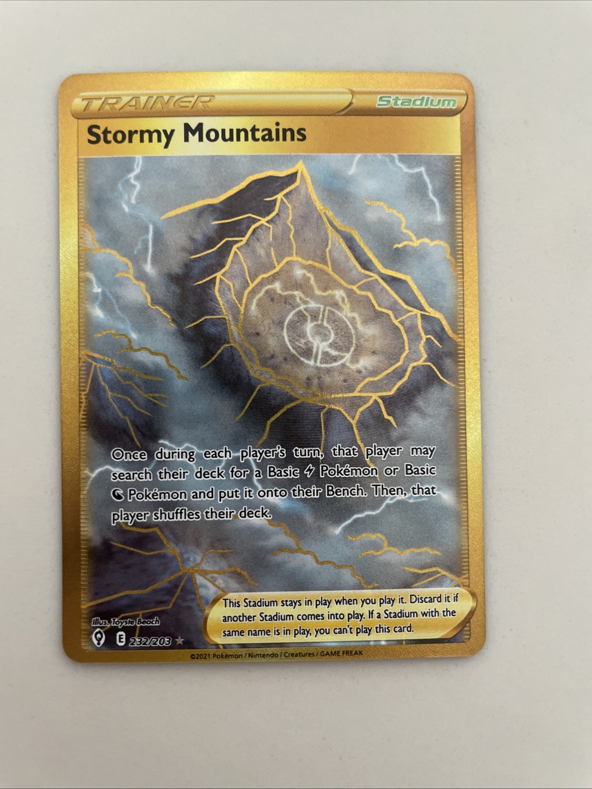 232/203 Stormy Mountains Pokemon Trainer Card, Ships In Toploader And Sleeve