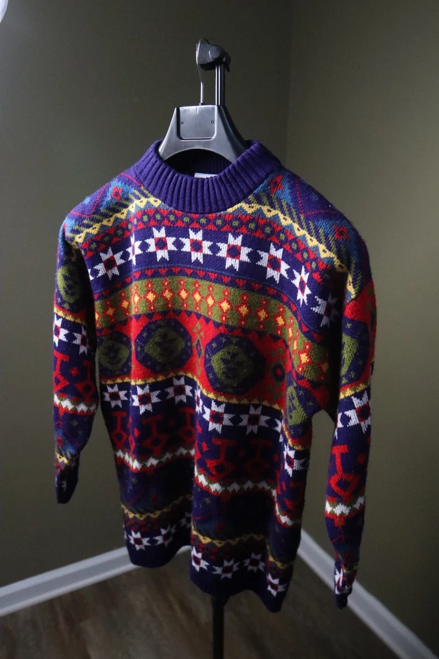 Suéter Vintage Jonathan Logan Masculino de Malha Média Fair Isles Estilo Cosby Vovô - Imagem 3 de 4