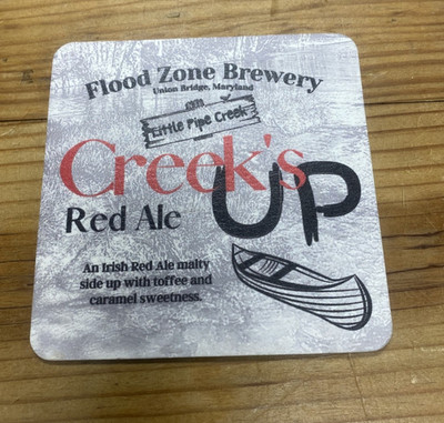Creek's Up Red Ale Beer Coaster -- Flood Zone Brewery, Union Bridge, Maryland MD