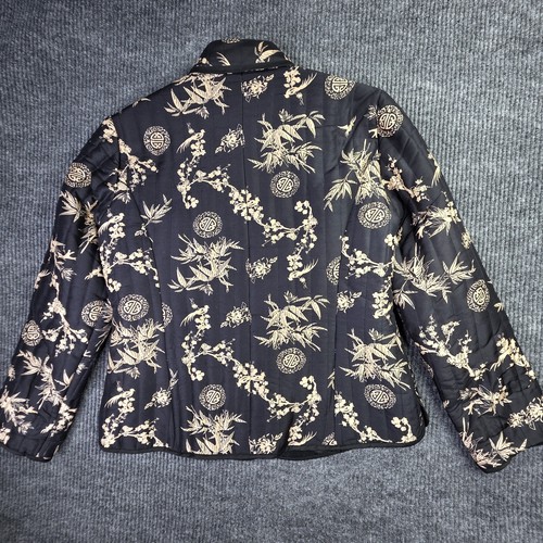 Carole Little Jacket Women L Black Silk Quilted Oriental Floral Button Up Blazer - Picture 11 of 12