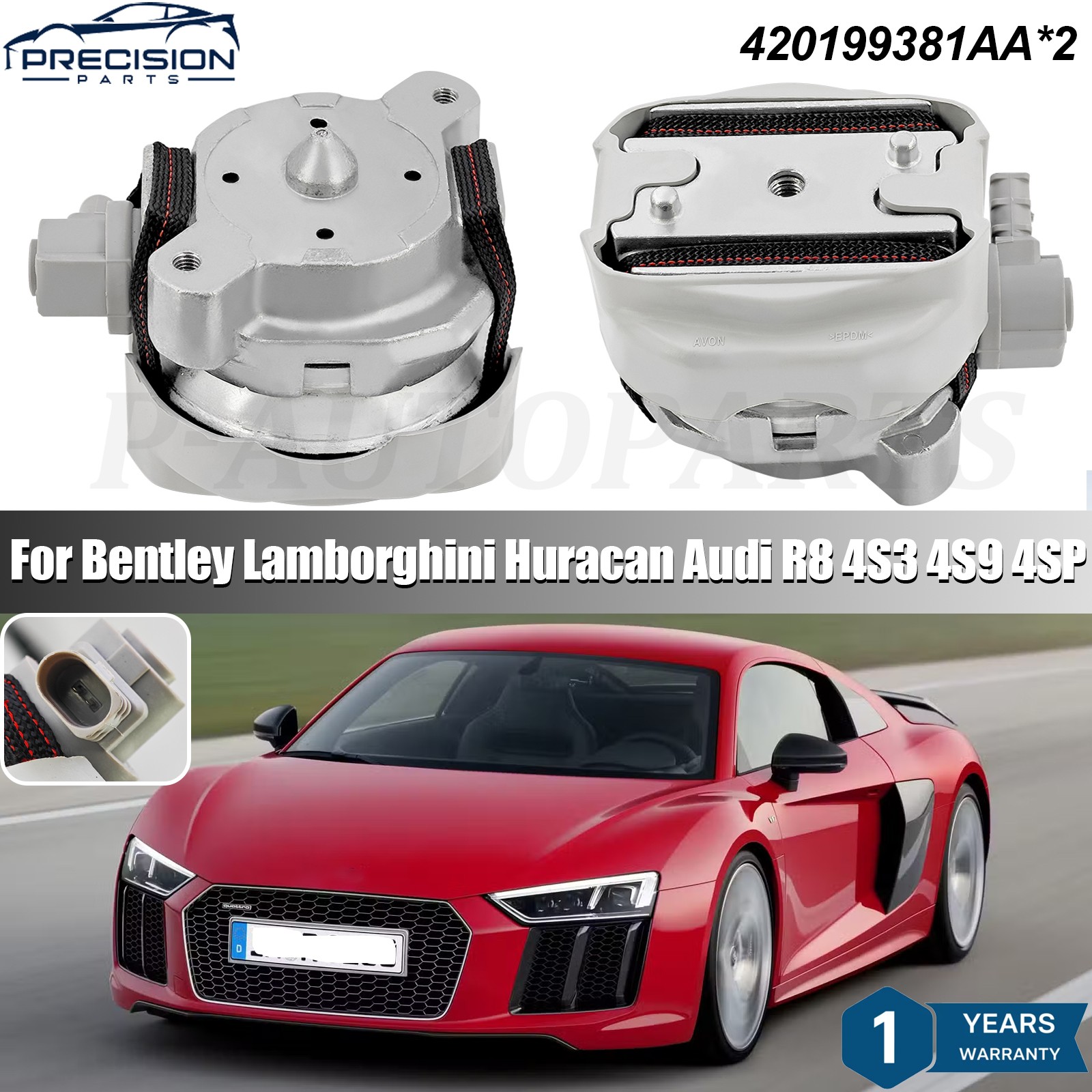 2Pcs Engine Motor Mounts 420199381AA For Audi R8 & Lamborghini Huracan 5.2L V10