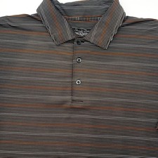Straight Down Polo Shirt Mens Large Black Striped Performance Short Sleeve Golf