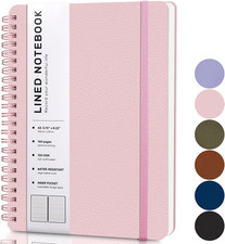 Lined Spiral Journal Notebook, A5 Hardcover Leather Notebook for Work, 5.7'' 8.2