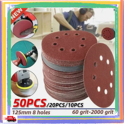 40 60 80 120 240 Grit Sanding Discs 5 inch 8-Hole Hook Loop Orbital Sander Paper