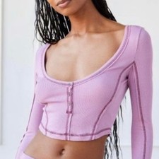 Out from Under Cropped Tee Womens M Pink Urban Outfitters Top Corset Ribbed Raw