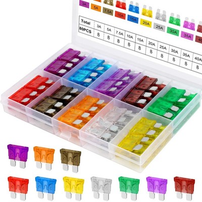 80-Standard Fuse Kit Car Fuses Assortment 3A/5A/7.5A/10A/15A/20A/25A/30A/35A/40A