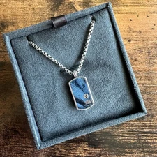 David Yurman Pietersite Dog Tag & DY Small Box Chain Necklace - 16" - FREE SHIP