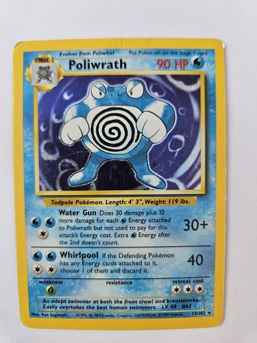 Pokémon Poliwrath 13/102 Holo Rare Base Set WOTC 1999 Vintage TCG Card Water