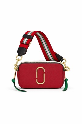 Marc Jacobs Snapshot Red Leather Camera Bag Gold Logo Shoulder Strap