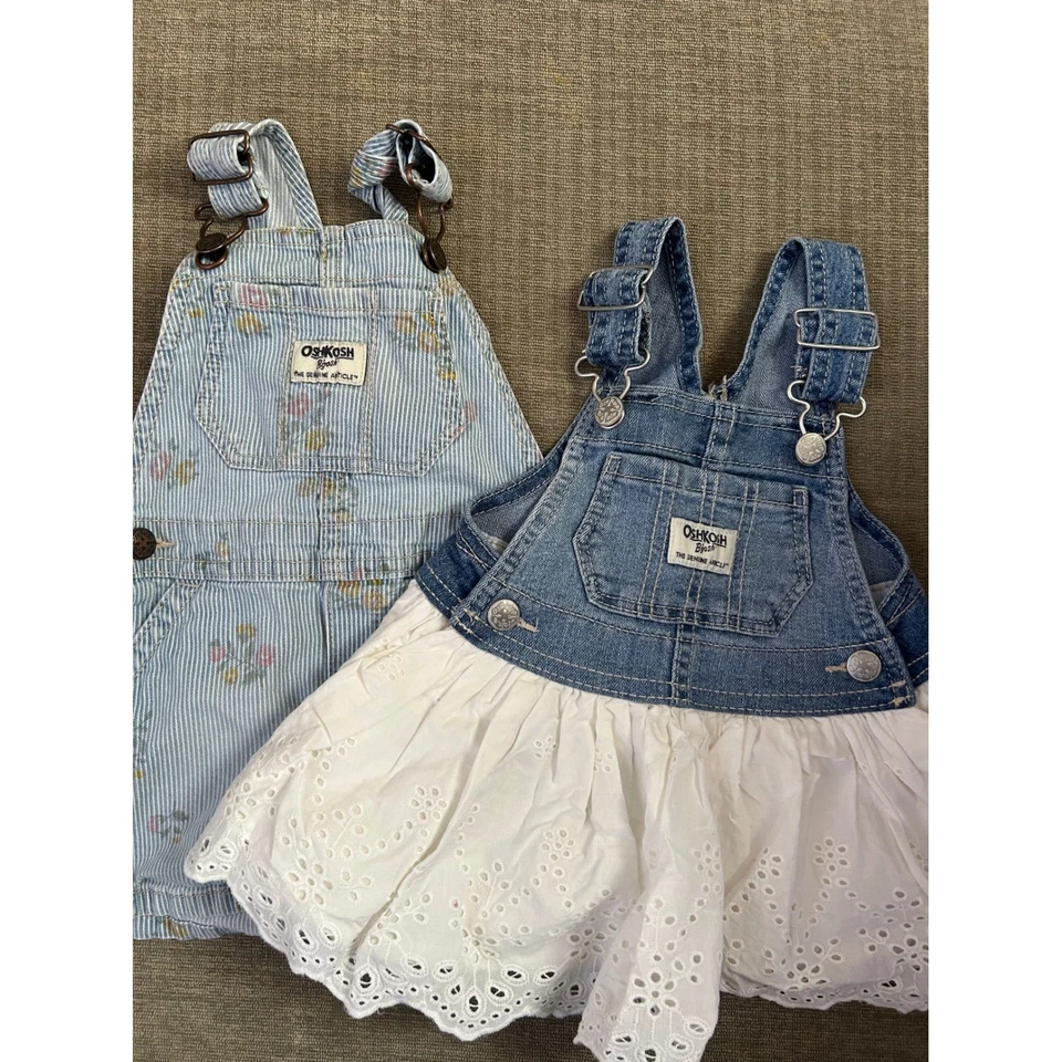 OshKosh B'gosh Bebé Niña Conjunto de Vestido y Pantalones Cortos 6m 12m Denim Encaje Clásico Foto 2 de 4