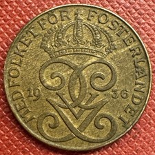 Sweden 1936 Bronze 2 Ore. Gustaf V. Short/Rounded 6. KM# 778