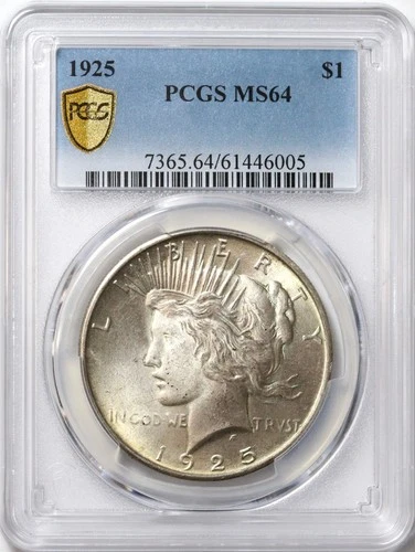 1925 $1 Peace Silver Dollar PCGS MS64 - Great Cartwheel Luster - Lightly Toned