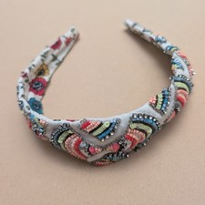 Anthropologie NAMJOSH Beaded Sequin Embellished Floral Headband Boho Preppy