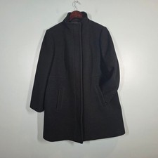 Talbots Woman Petites Black Wool Blend Stand Collar Zip Front Coat 16wp Italian
