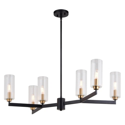 Claremont 31.25-in. W 6 Light Chandelier Matte Black with Autumn Brass - Picture 1 of 6