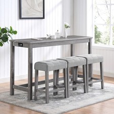 Bar Table Set w Power Outlet Dining Table Set Industrial Breakfast Table