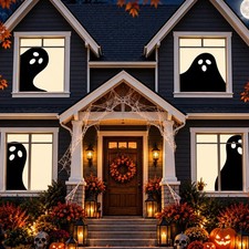 4 Pcs Halloween Ghost Window Cover Decors Spooky Boo Silhouette Curtains