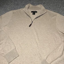 Christian Lacroix Sweater Mens Large Brown Long Sleeve 1/4 Zip Pullover Cotton