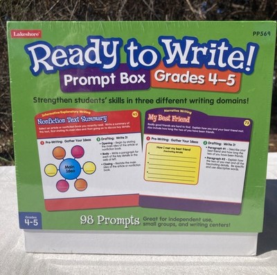 NEW LAKESHORE READY TO WRITE PROMPT BOX  Grade 4-6 PROMPT 98 CARDS WOODEN STAND