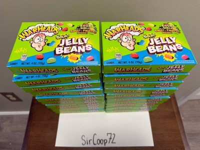 20 count - Warheads Sour Jelly Beans Candy Boxes (4 ozs) Exp 06/2026