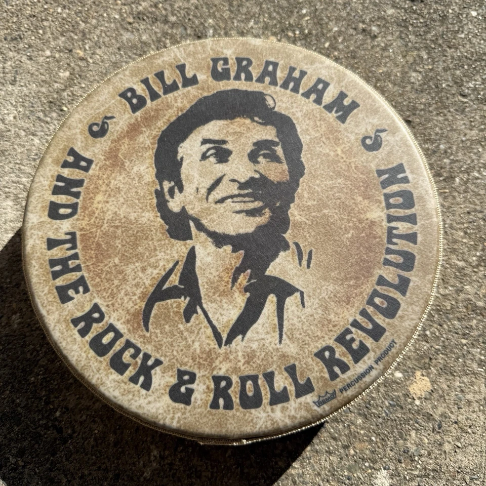 Tambor de pandereta promocional vintage BILL GRAHAM & The Rock Revolution REMO SF Foto 2 de 4