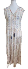 AMERICA & BEYOND White Floral Chiffon Maxi Dress Beach Pool Cover Up Small