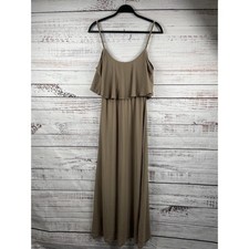Show Me Your Mumu Dress Women's SZ XS Taupe Maxi Ruffle Overlay Spaghetti Strap