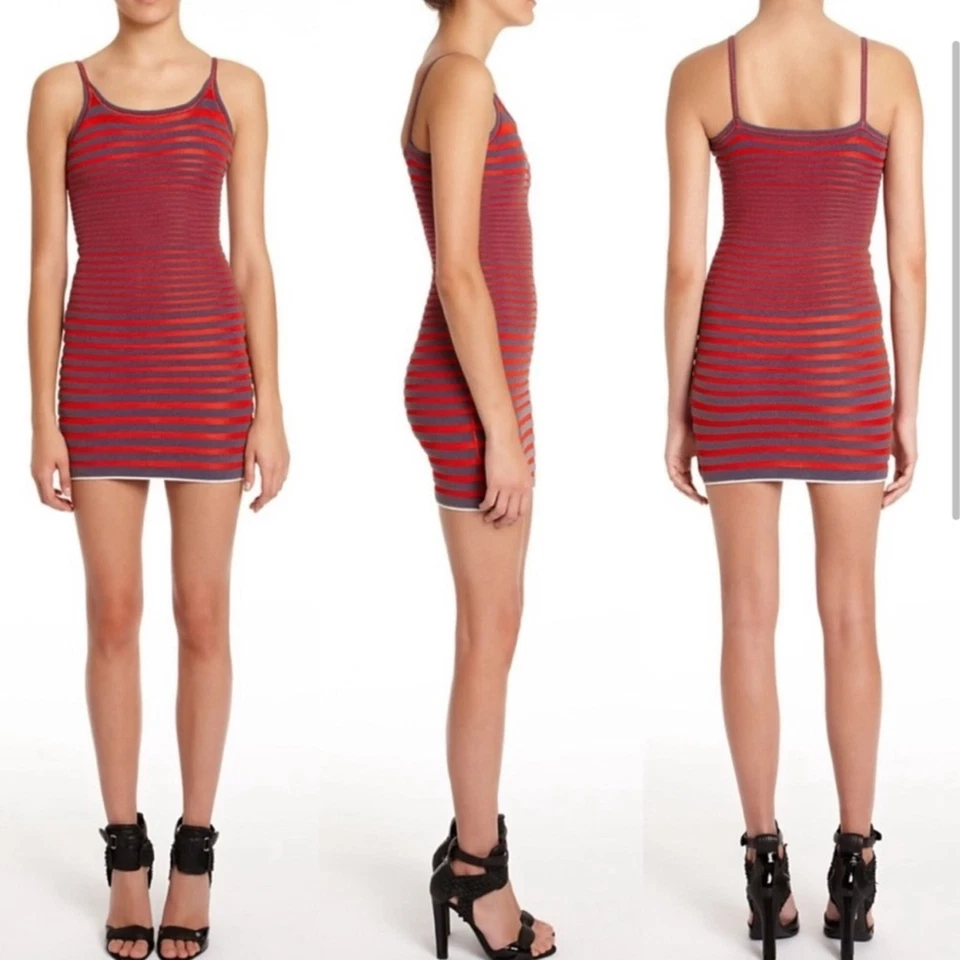 Vestido sin mangas Alexander Wang Engineer a rayas elástico mini ceñido al cuerpo pequeño $425 Foto 3 de 4