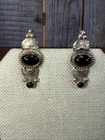 Vintage STERLING SILVER black onyx Clip Earrings 5.83 grams 1"