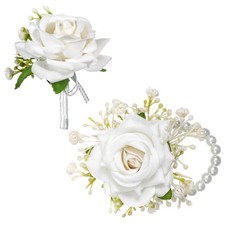 Tucnoeu 2pcs White Wrist corsages for Prom, Corsage Wristlet Band, Artificial...