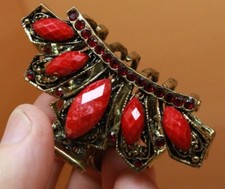 NEW Gorgeous JEWELED RED RHINESTONES GOLDEN CLIP CLAW HAIR CLIP