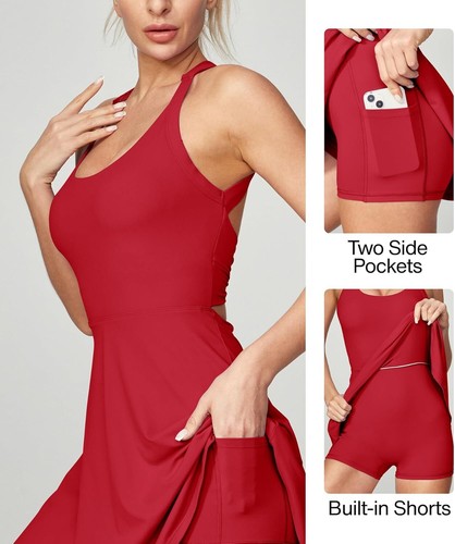 Tenniskleid mit integrierten Shorts und BH Sportkleid für Damen Sommerkleid - Bild 54 von 81