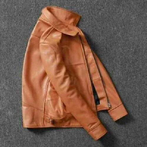 Tan Basic Leather Jacket with Collar – Timeless, Classic, Versatile Design - Image 3 of 4