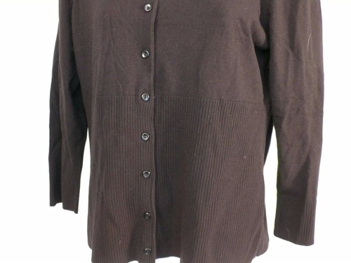 ANN TAYLOR LOFT Women's Black Thin Knit Ribbed Trim Cardigan Sweater Sz L - Picture 3 of 7