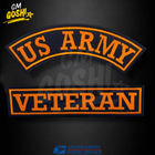 US ARMY VETERAN Gold Rocker Embroidered Large Patches 12