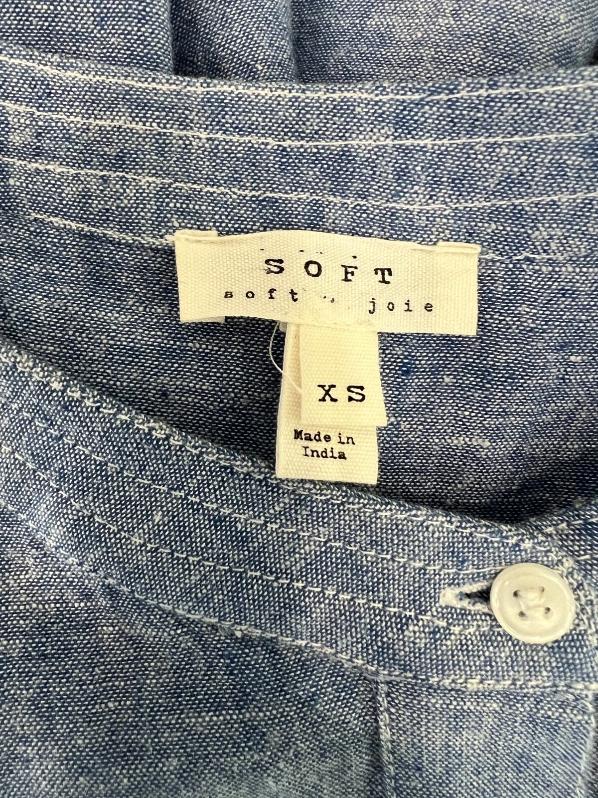 Abito Camicia Morbido Joie Amiri Cotone Lino Chambray Bottoni Peplum Taglia XS