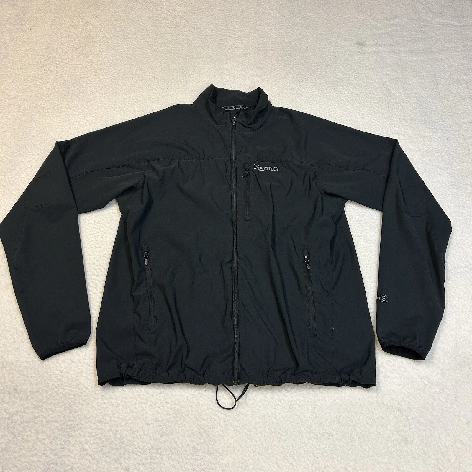 Marmot M3 Softshell Jacket Mens Sz XL Black Full Zip Windproof Coat Pockets